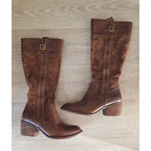 Born Brown Suede Leather Buckle Zip Tall Knee High Block Heel Womens Boots 10